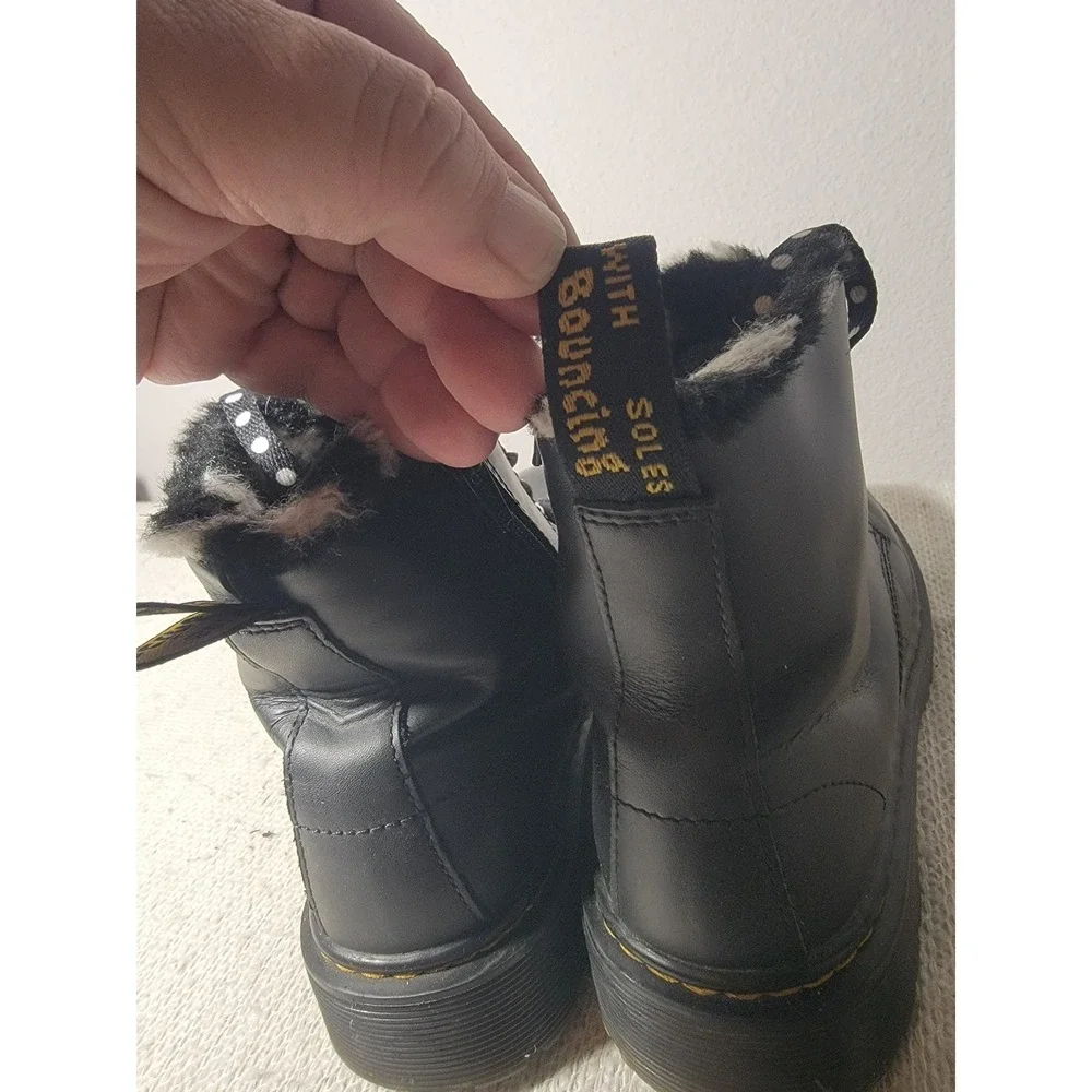 Dr Martens 1460 Serena J Boots Youth 4 Womens 5 Black Leather Fur Lined Side...